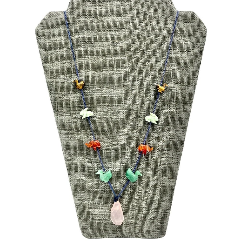 Cord Fetish Necklace 28 in Precious Gemstone Animals Rose Quartz Pendant